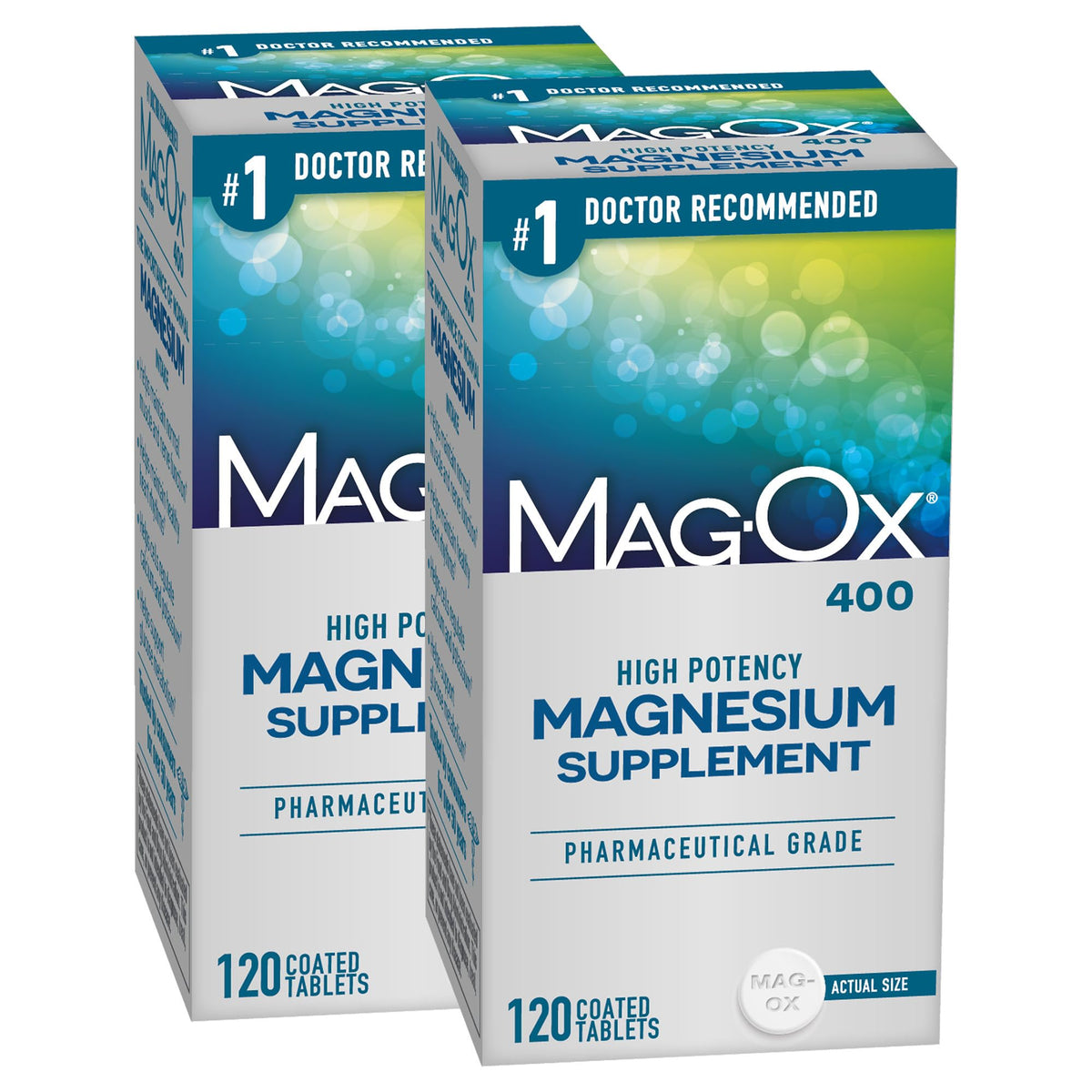 Mag-Ox frontal del envase mostrando la marca y la concentración de magnesio