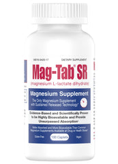 MAG-TAB SR frasco frontal mostrando etiqueta clara y beneficio de absorción superior