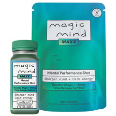 Magic Mind MAXX envase frontal mostrando diseño y propósitos de energía