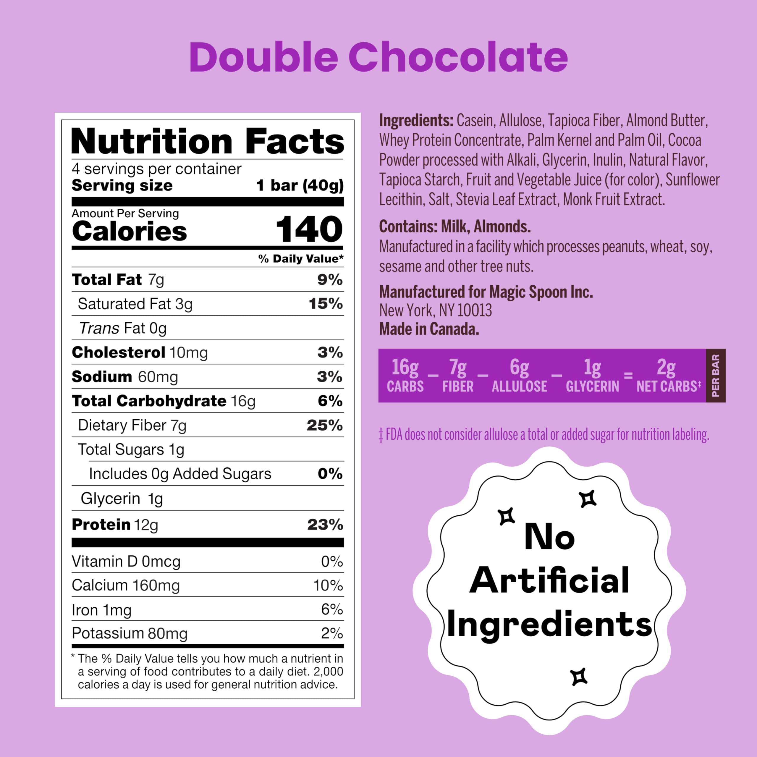 Magic Spoon etiqueta nutricional visible con proteína alta y bajo azúcar