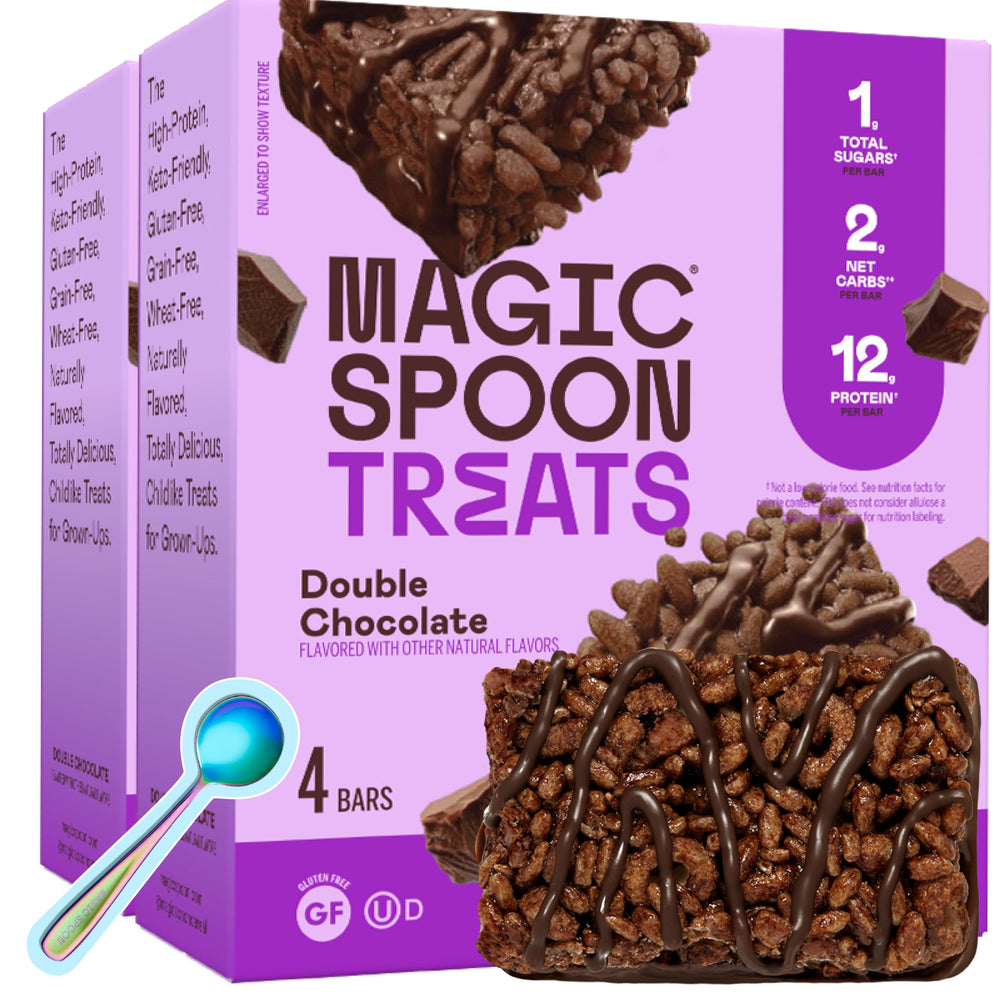Magic Spoon empaque frontal mostrando 8 barras y beneficio práctico