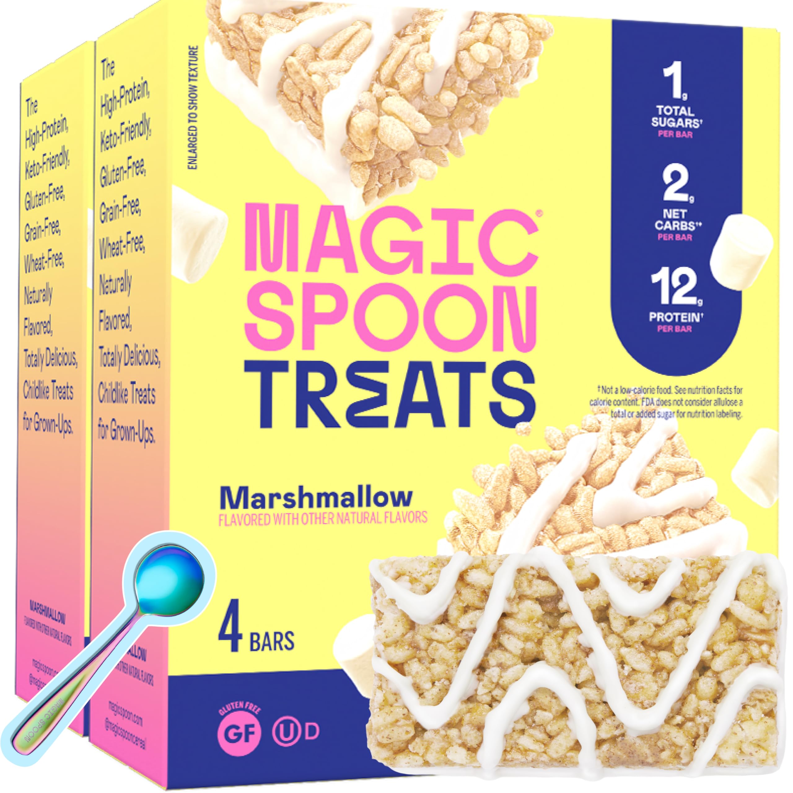 Magic Spoon empaque frontal mostrando 8 barras y beneficio práctico