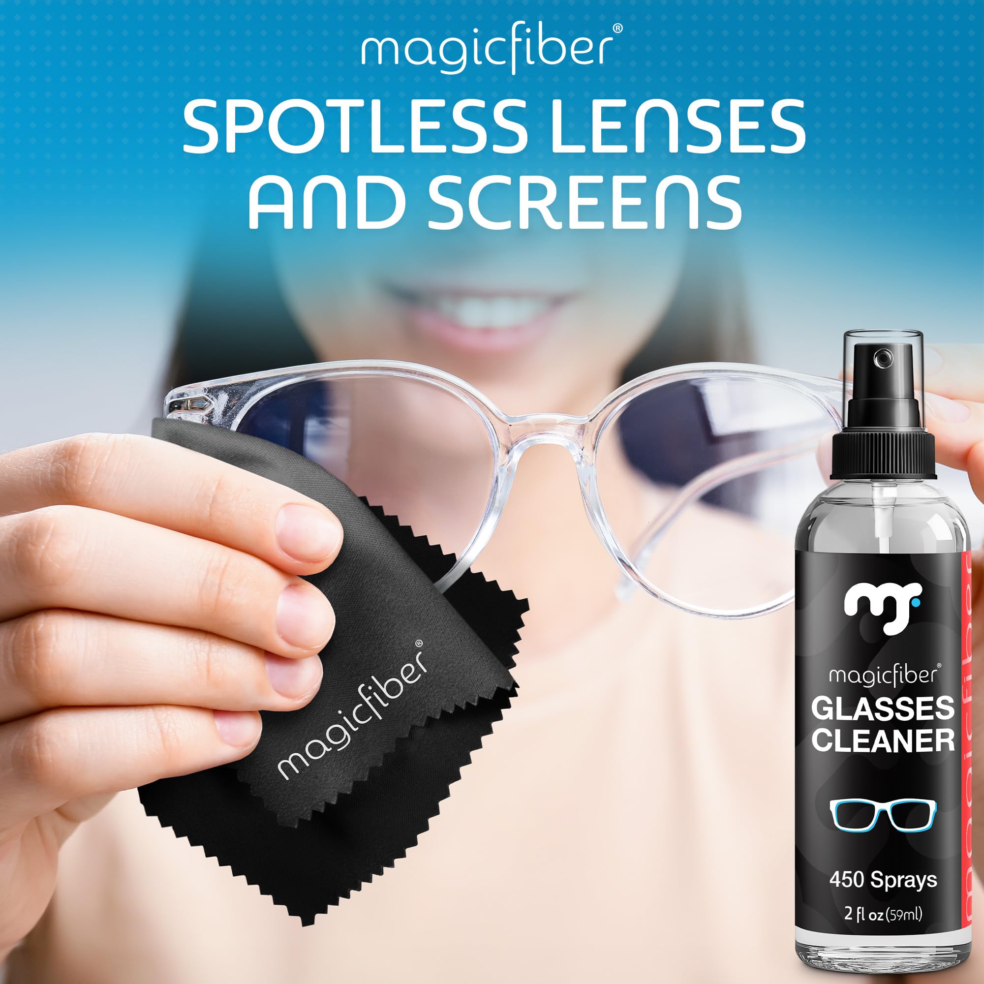 MagicFiber botella de spray primer plano mostrando dosificación sin amoníaco