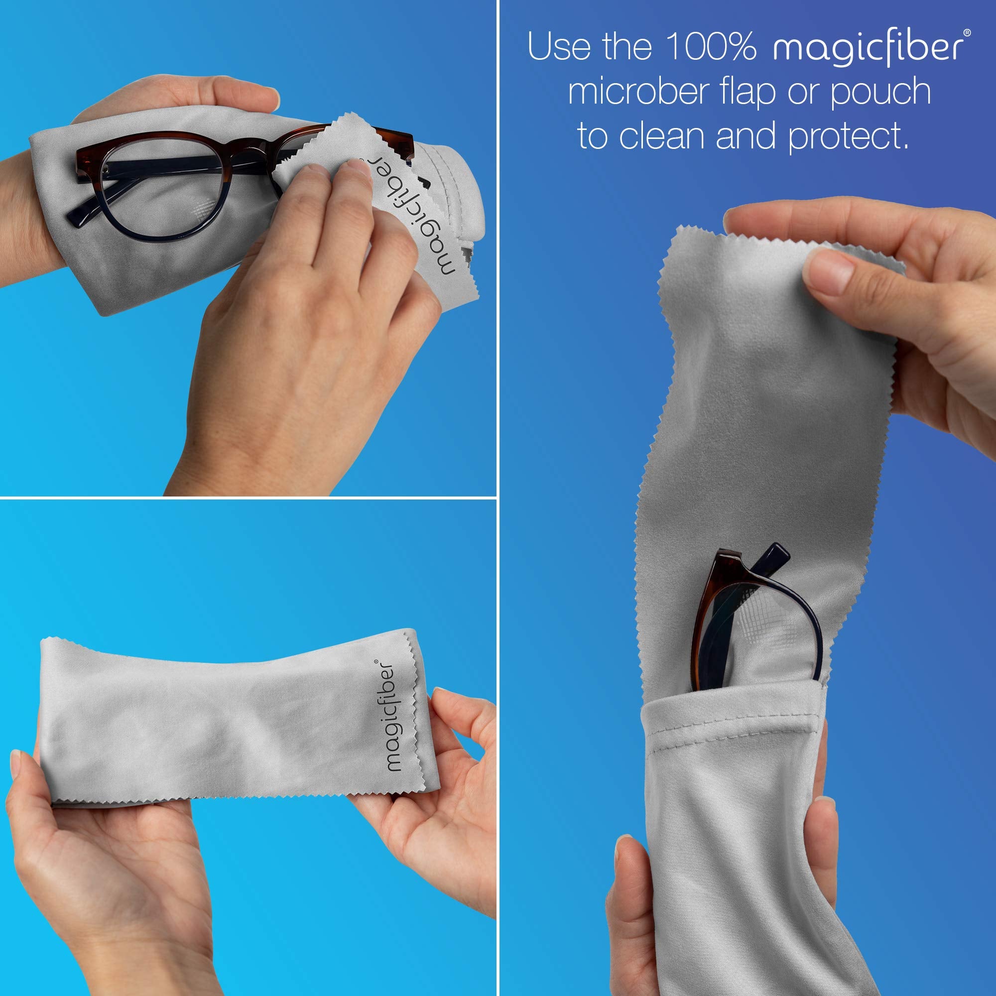 MagicFiber funda en uso guardando gafas, evita arañazos y polvo
