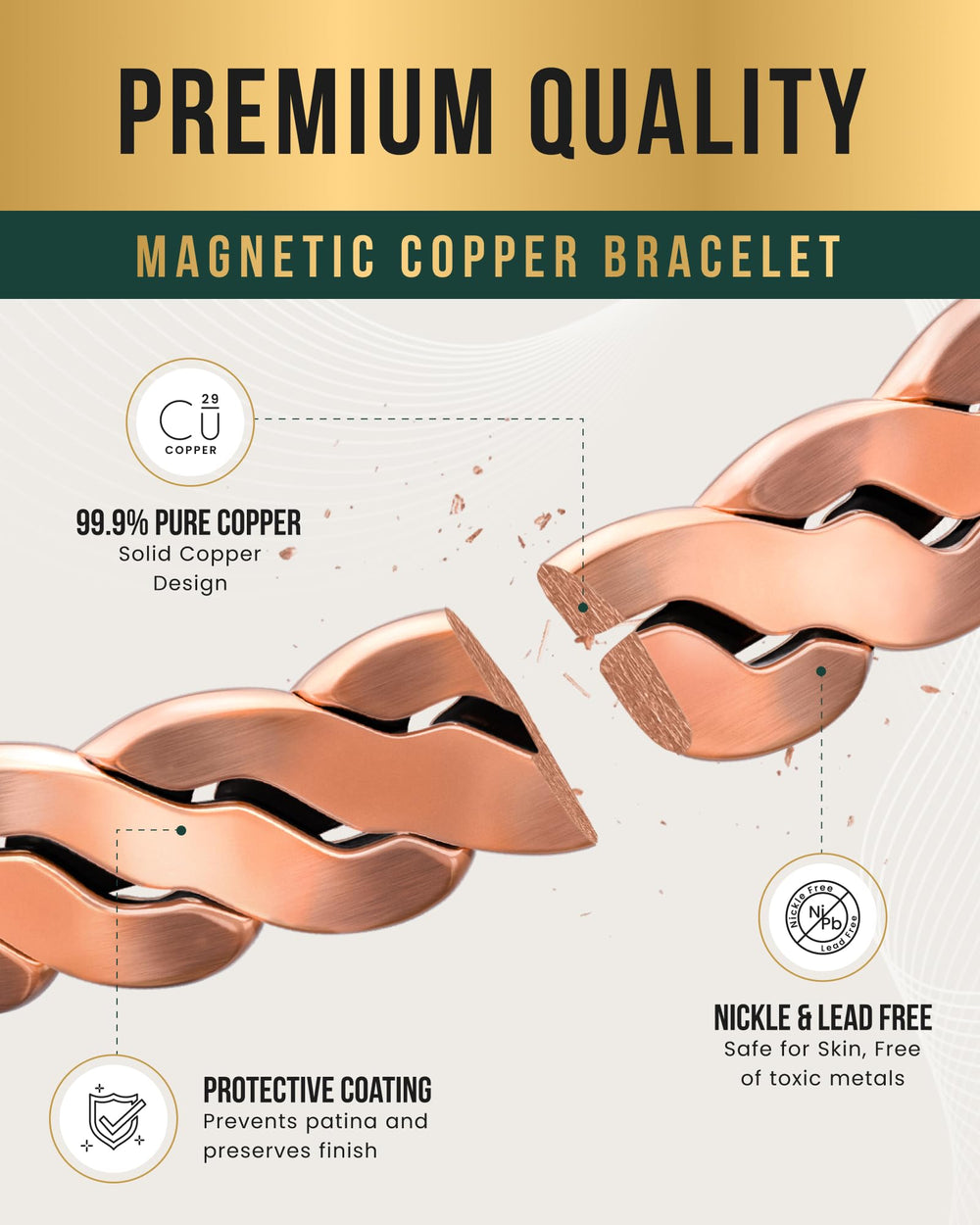 MagnetRX comparación de tamaño junto a una mano para ver la escala real del brazalete