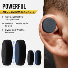 MagnetRX imanes colocados en oreja de deportista para presión localizada