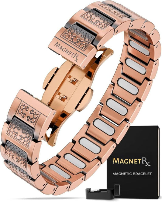 MagnetRX pulsera frontal mostrando cruz y diseño, elegancia duradera