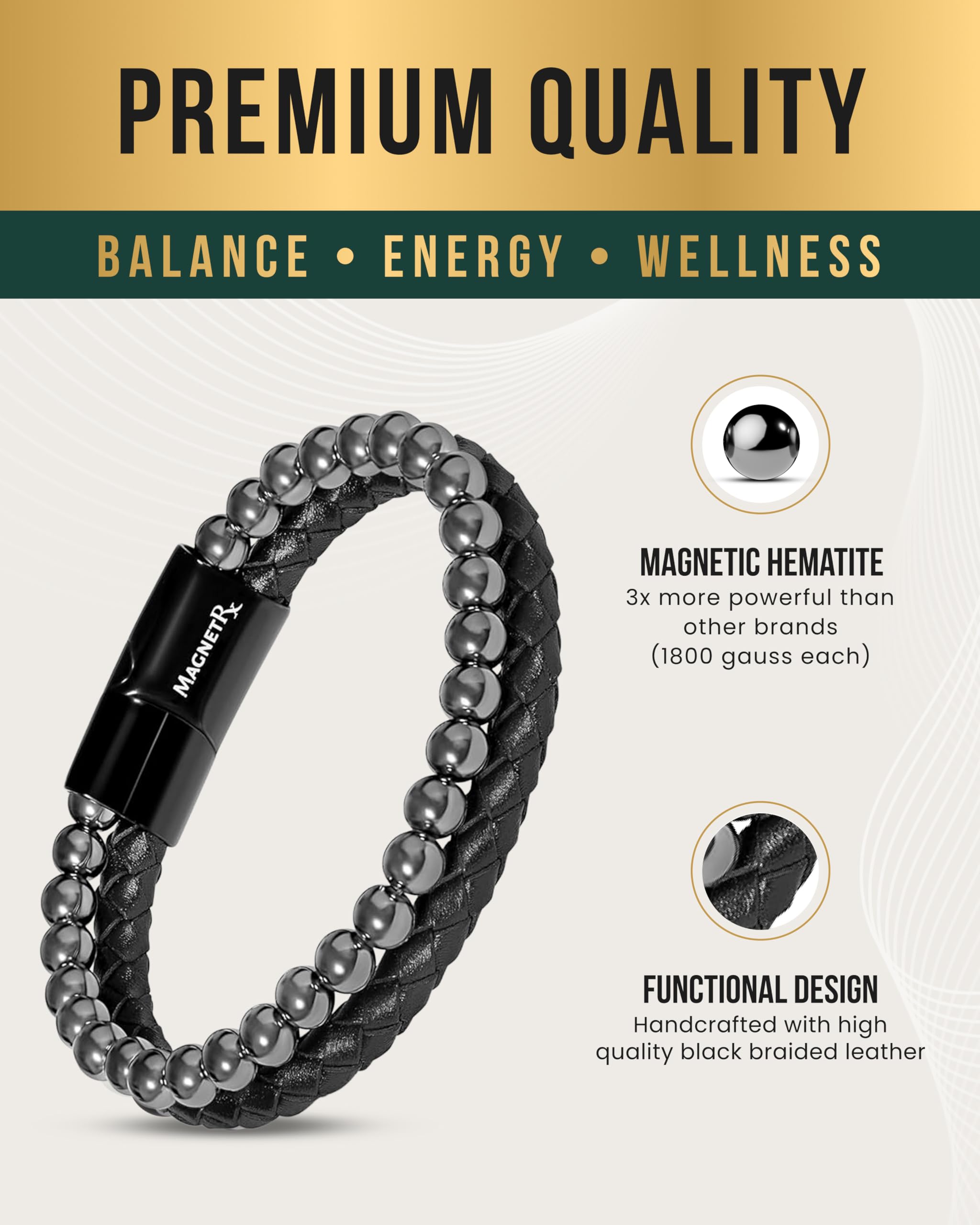 MagnetRX pulsera en muñeca para comparar tamaño y ajuste visual