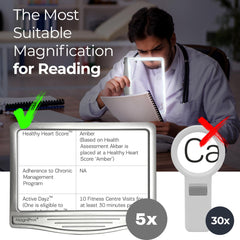 MagniPros en un entorno doméstico junto a gafas y libros, lista para uso diario