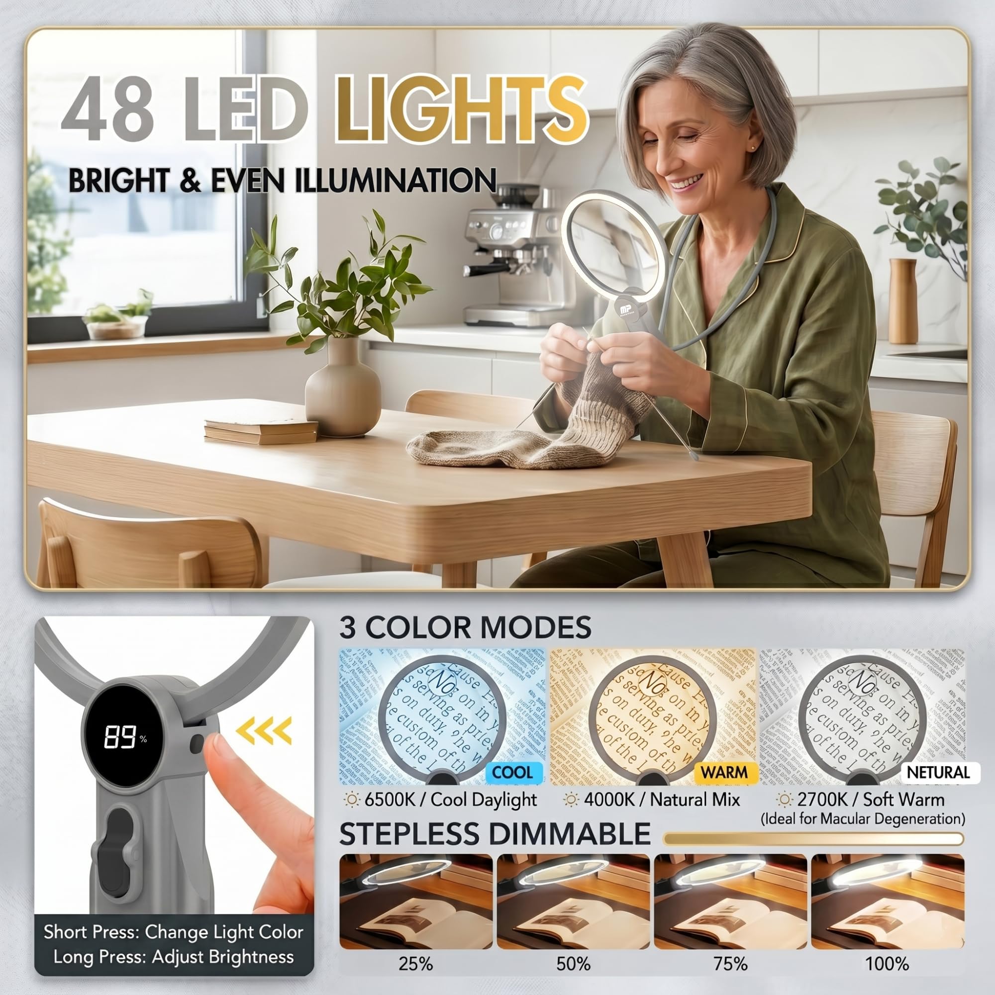MagniPros iluminación LED con tres modos para tonos personalizados
