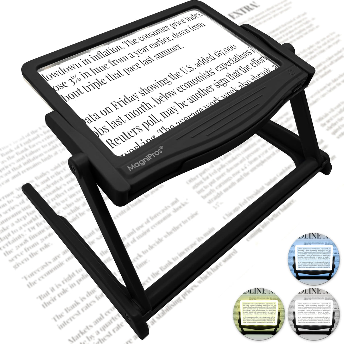 MAGNIPROS lupa frontal con base estable que facilita lectura cómoda