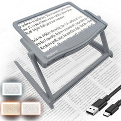 MagniPros lupa frontal con base plegable mostrando estabilidad y comodidad