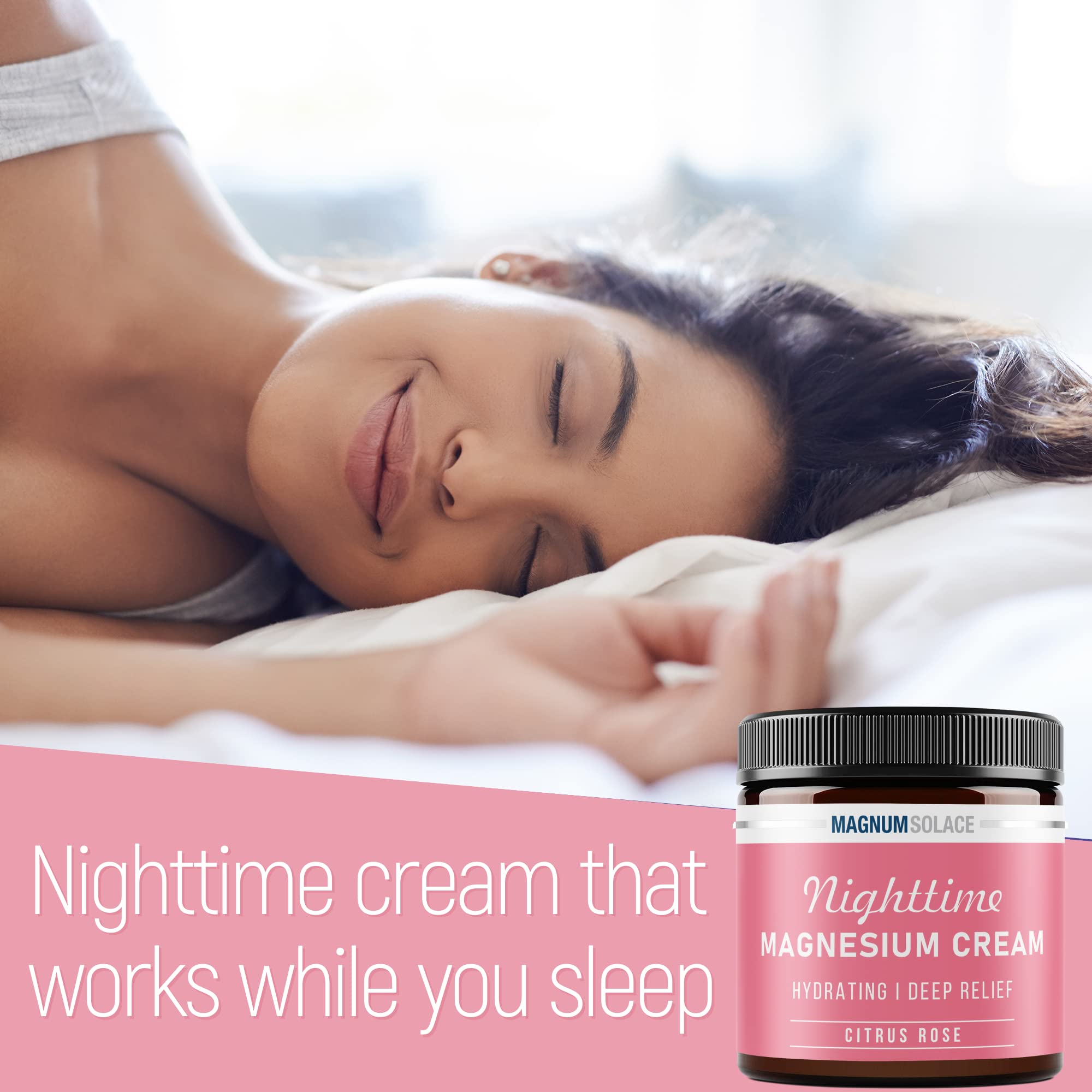 Magnum Solace aplicando en pierna antes de dormir, beneficio fácil uso nocturno