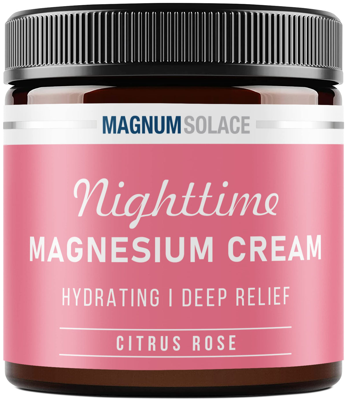 Magnum Solace frasco delantero mostrando etiqueta y tamaño, beneficio dosis clara
