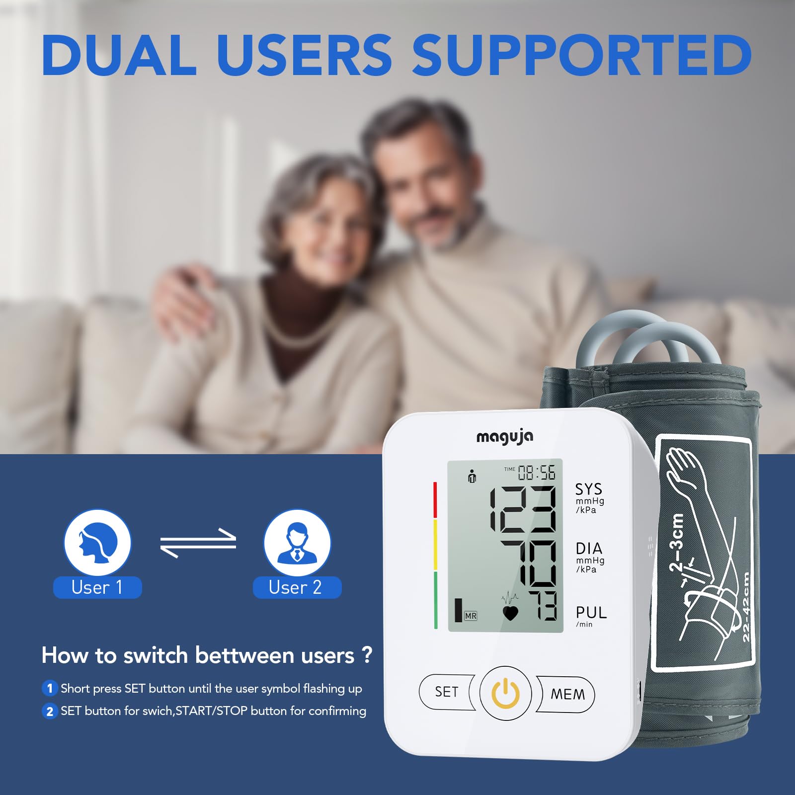 maguja monitor en uso en brazo adulto para lecturas simples y rápidas