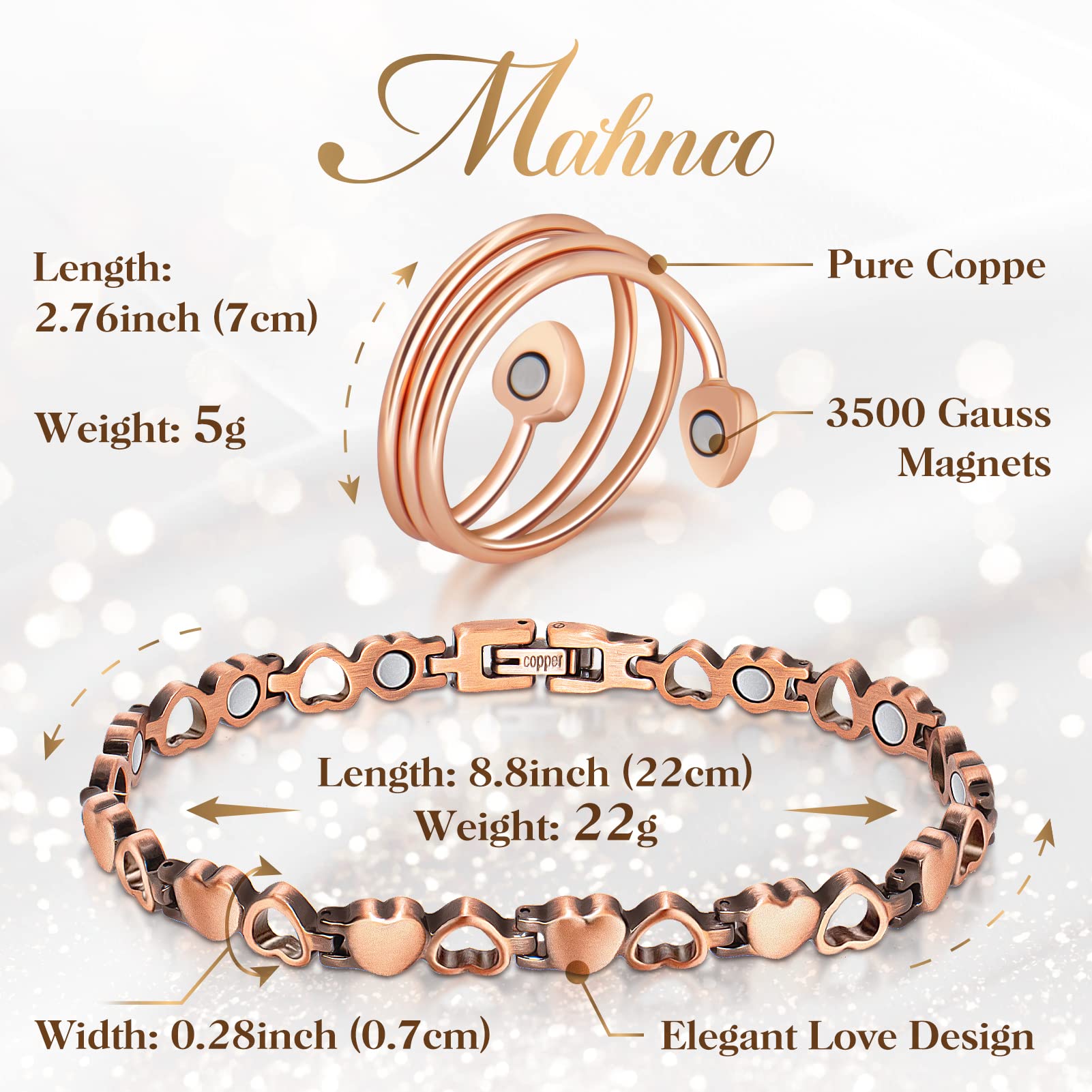 Mahnco anillo y brazalete ajustados en muñeca para uso diario