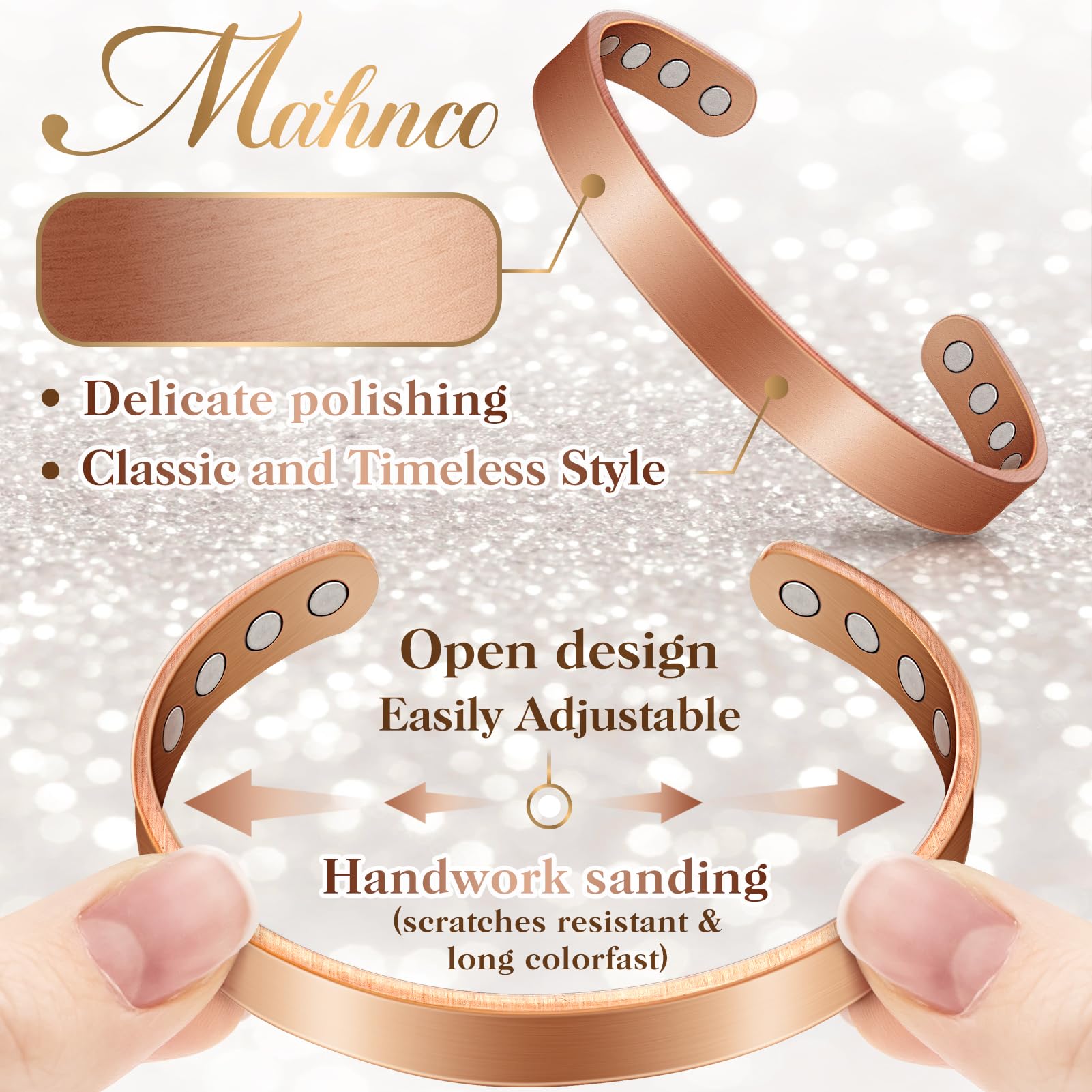 Mahnco pulsera junto a cinta métrica mostrando escala exacta
