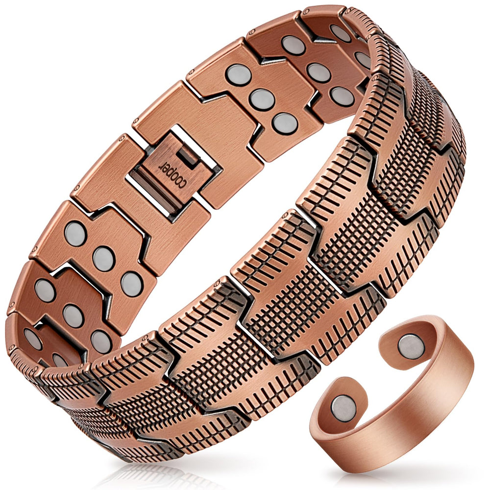 Mahnco pulsera de cobre vista frontal con diseño resistente y sofisticado