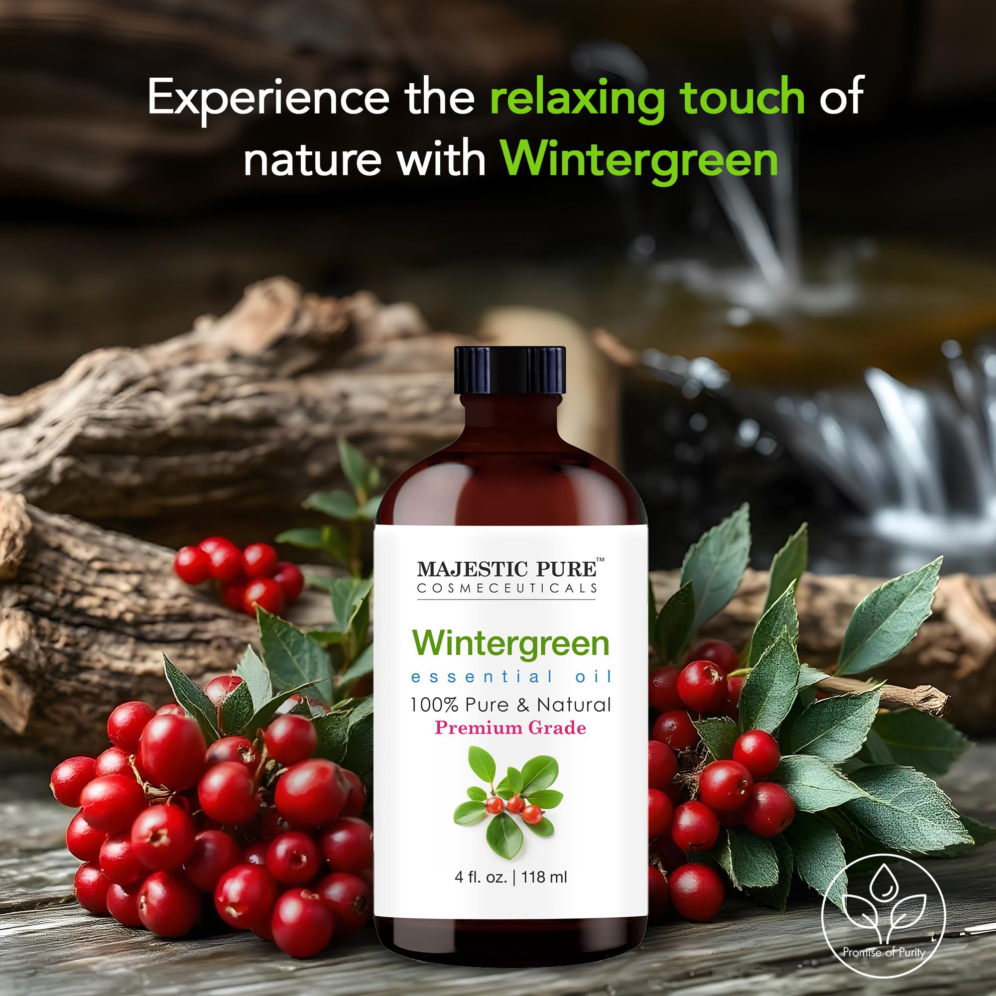 Majestic Pure gaultheria con tapón cuentagotas para uso seguro.