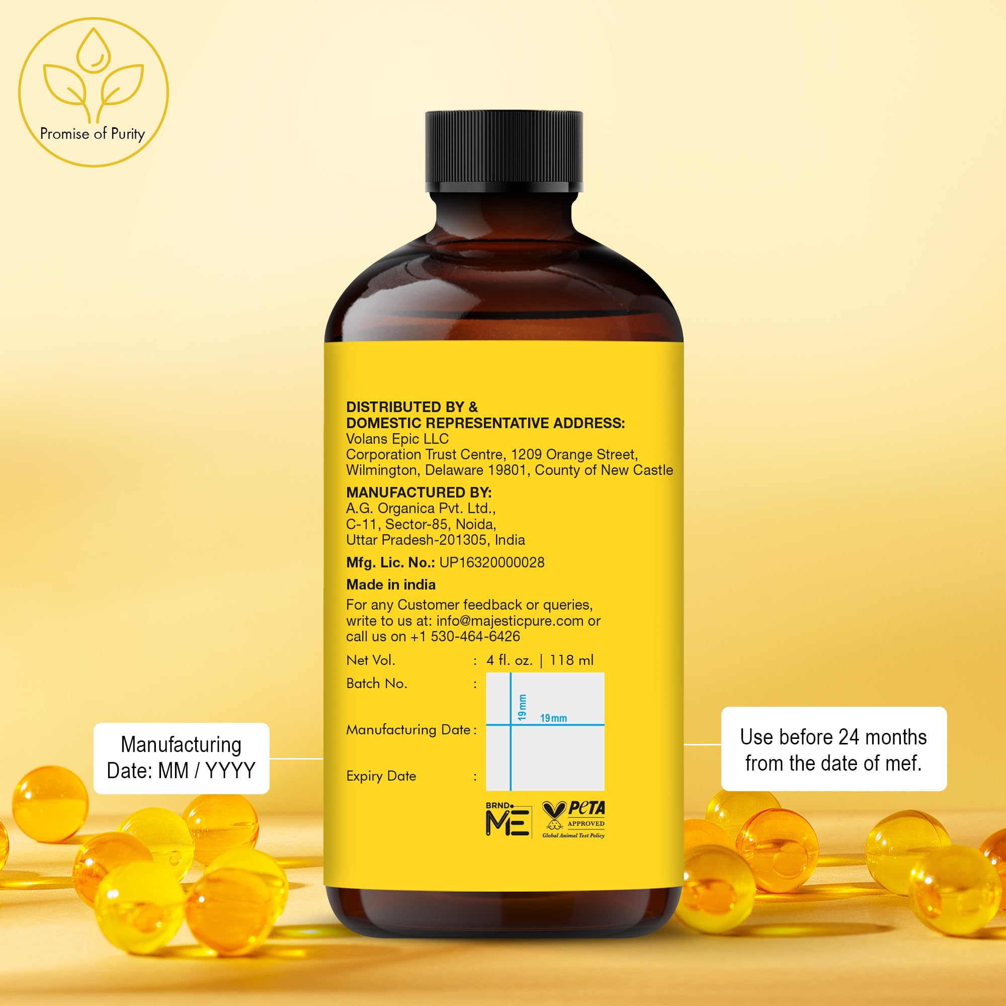 Majestic Pure etiqueta legible mostrando ingredientes y pureza