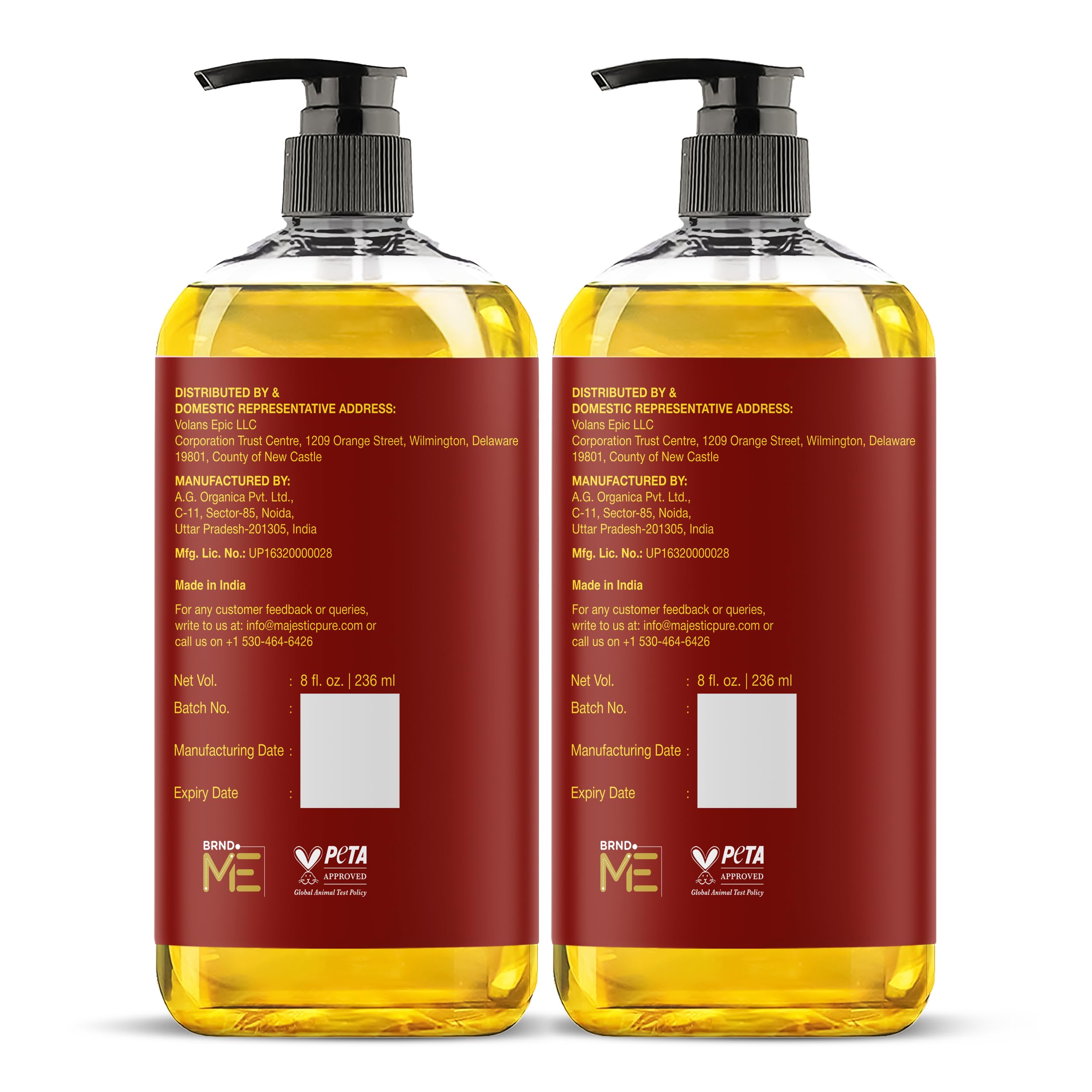 Majestic Pure comparación de tamaño 8 fl oz para escala