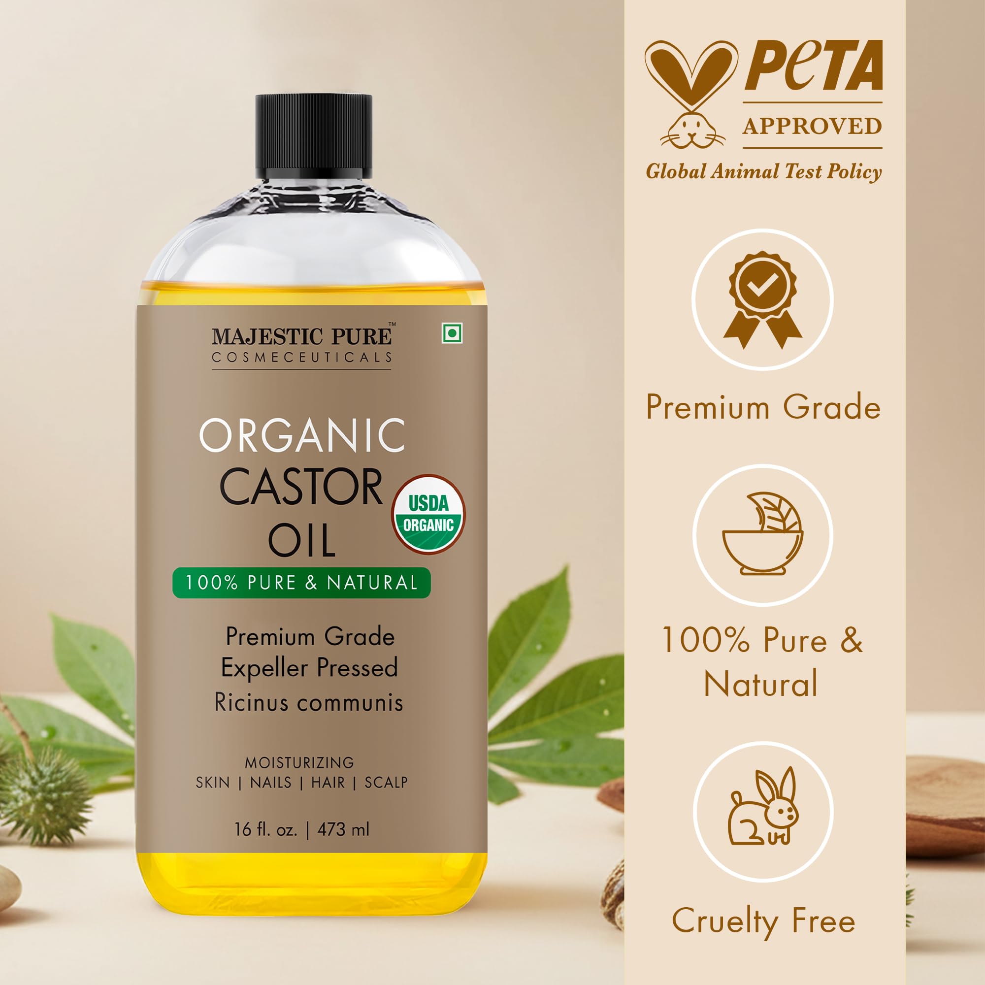 Majestic Pure etiqueta USDA orgánico confirmando pureza y sin hexano