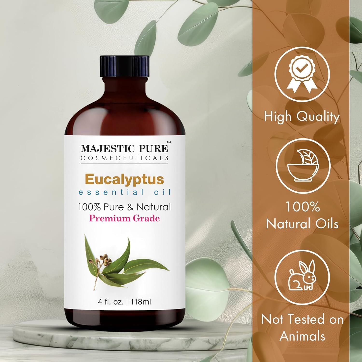 Majestic Pure frasco ámbar que protege el aceite y mantiene pureza