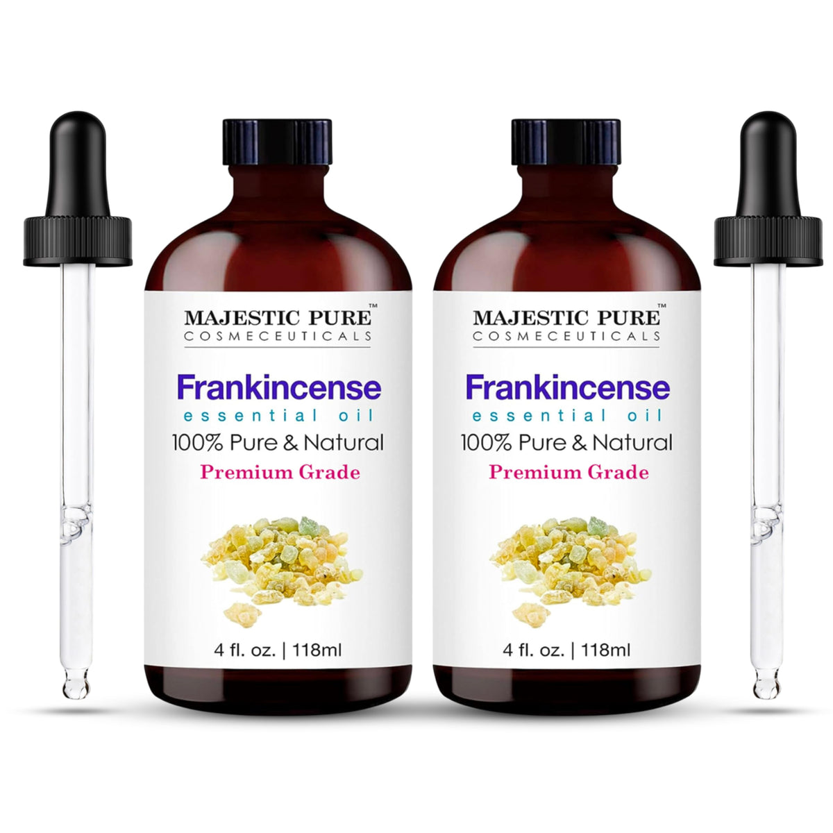 Majestic Pure botella frontal mostrando etiqueta y beneficio de pureza