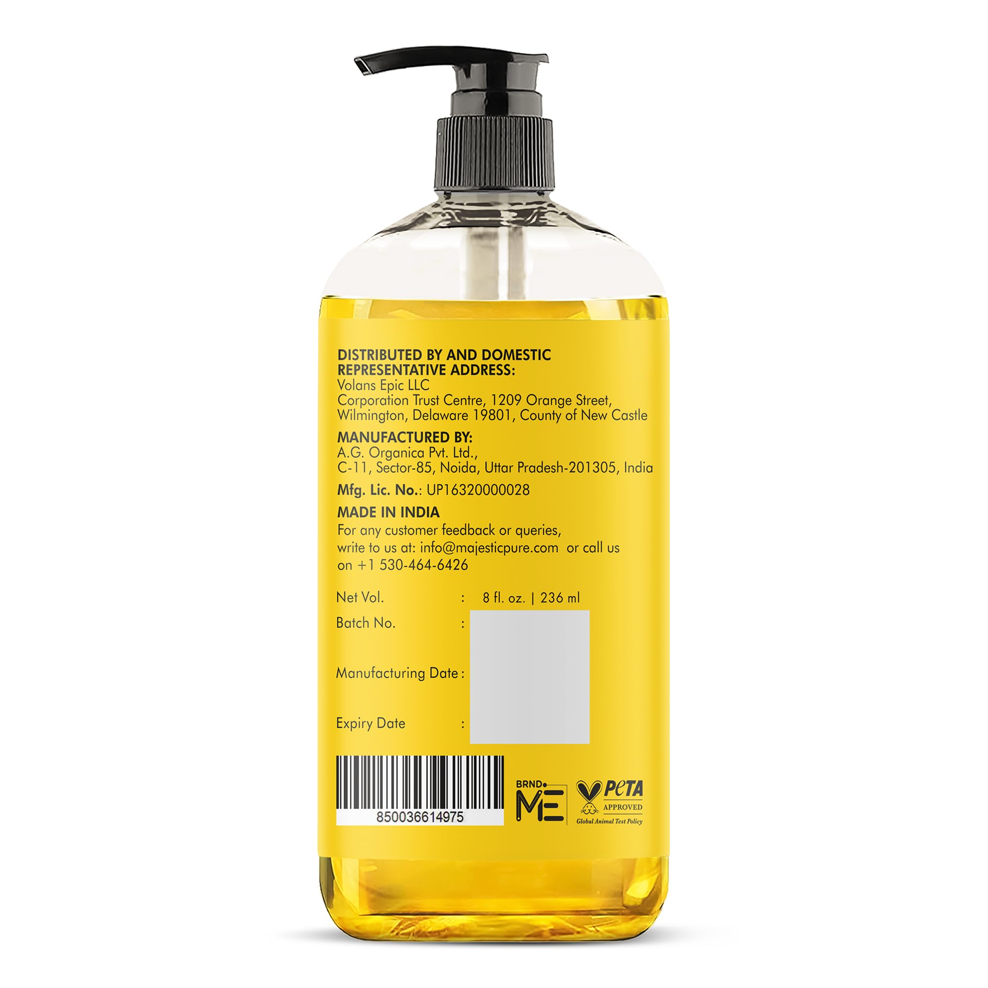 Majestic Pure etiqueta con ingredientes y presencia de vitamina E para confianza