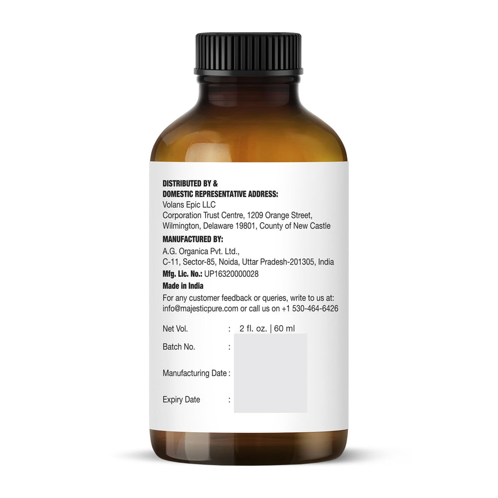 Majestic Pure etiqueta con lista de ingredientes y certificación de laboratorio
