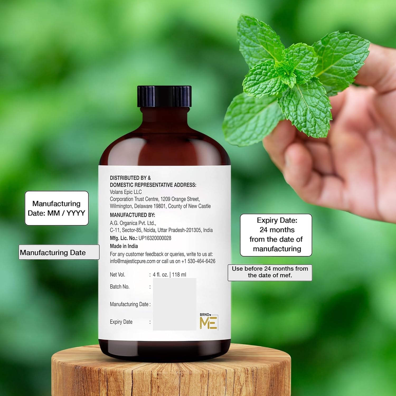 Majestic Pure junto a objeto para comparar tamaño y cantidad de 4 fl oz