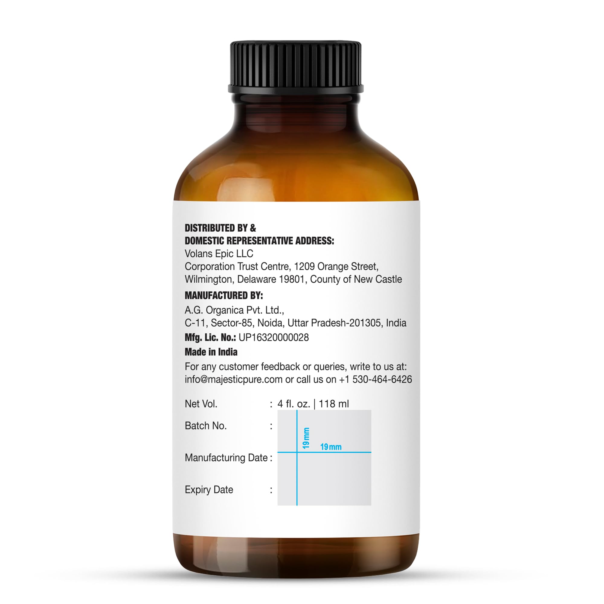 Majestic Pure etiqueta con información de pureza y pruebas