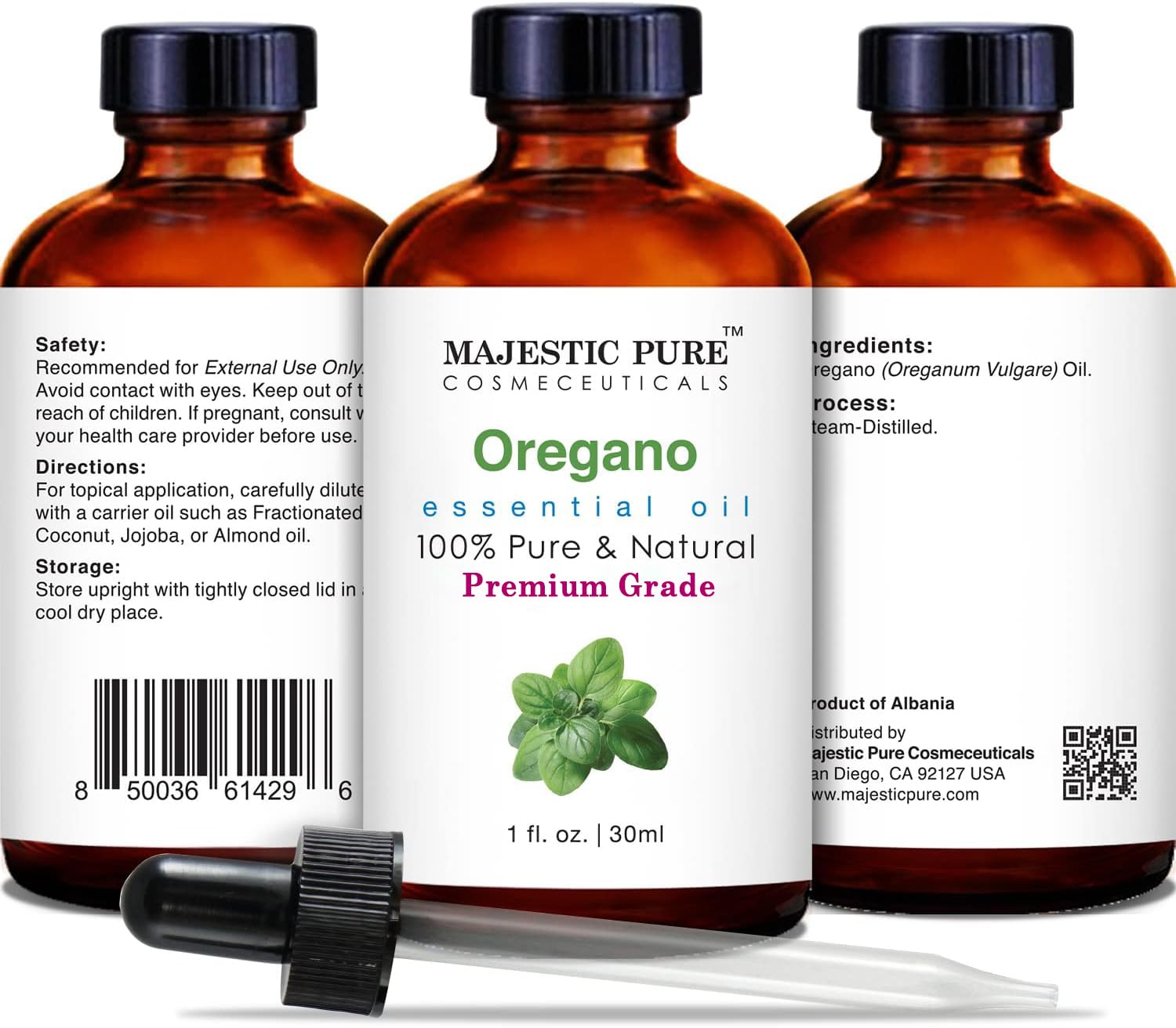 Majestic Pure botella junto a regla para comparar tamaño y capacidad