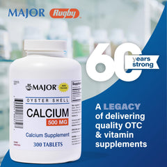 Etiqueta informativa MAJOR Oyster Shell Calcium centrada en ingredientes, dosis y advertencias claras