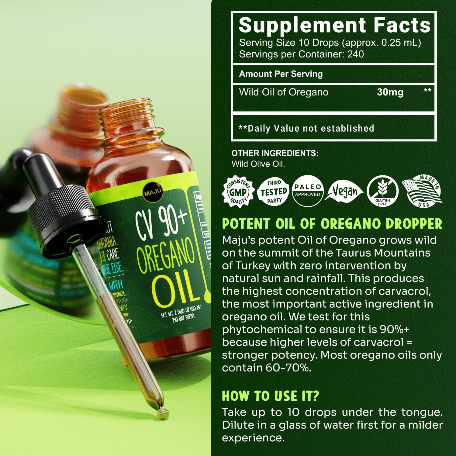 Maju Superfoods botella en encimera de cocina sugiriendo uso diario y conveniencia
