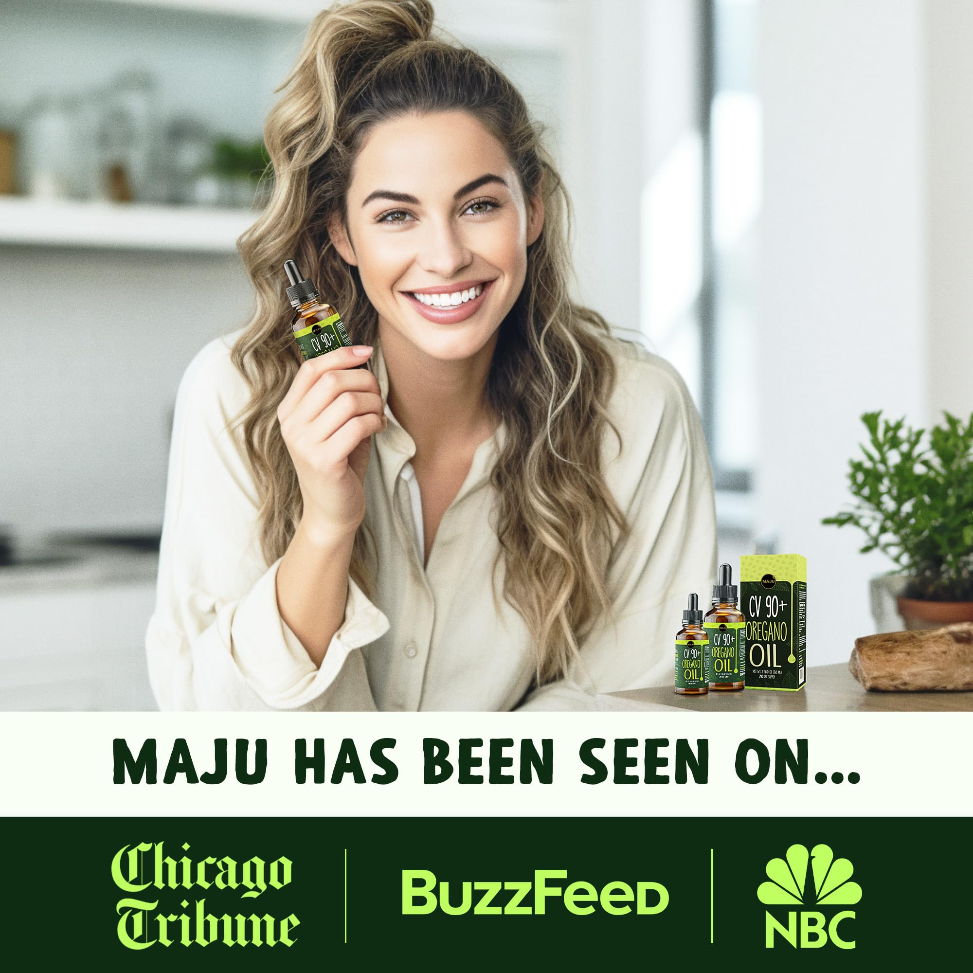 Maju Superfoods aplicación tópica en mano demostrando uso seguro y dilución