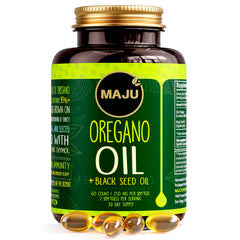 Maju Superfoods frasco frontal de cápsulas con ingredientes visibles y confianza
