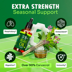 Maju Superfoods primer plano de la etiqueta con información de carvacrol certificado