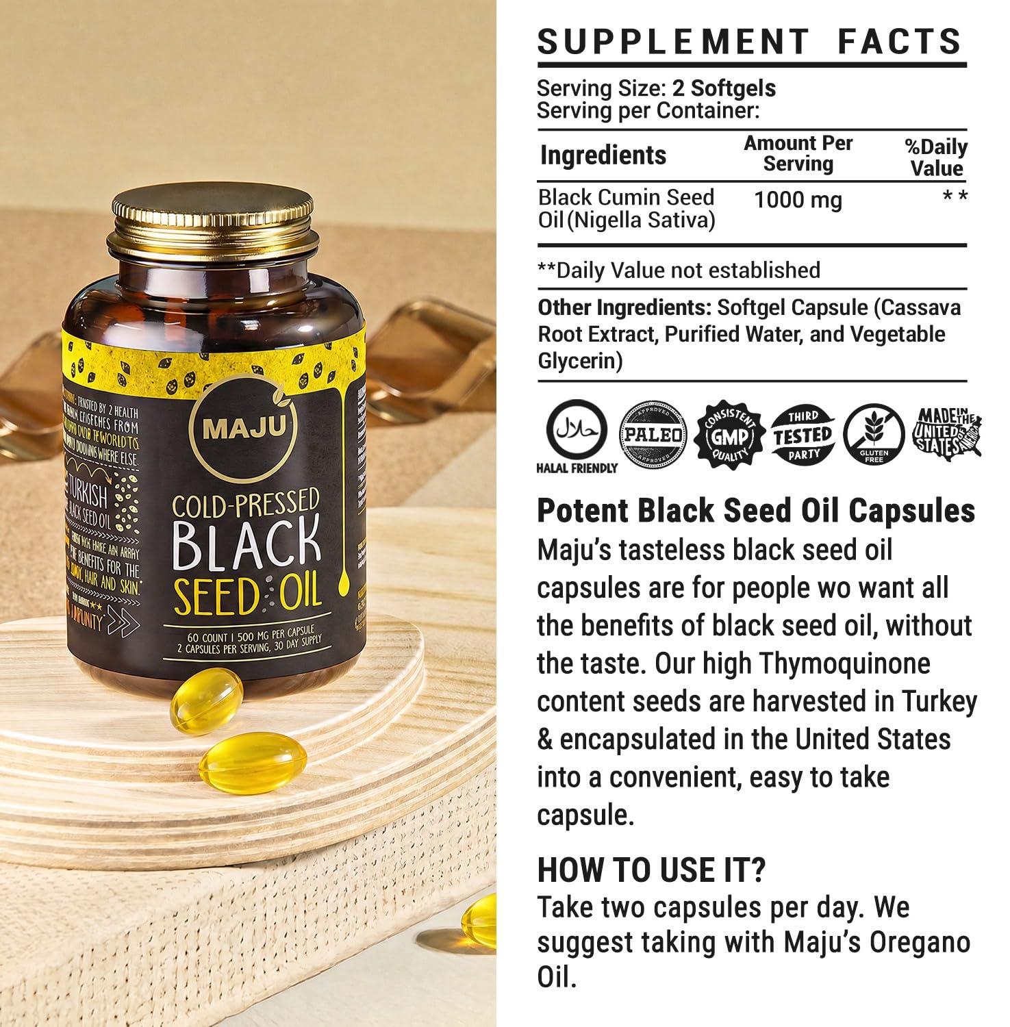 Maju Superfoods cápsulas sobre mesa junto a vaso de agua rutina diaria