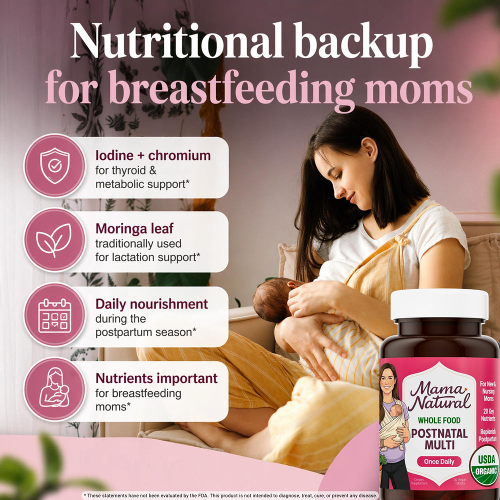 Mama Natural producto en cocina con desayuno ilustrando uso práctico diario