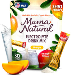 Mama Natural frente del empaque mostrando 30 sobres y beneficio de portabilidad
