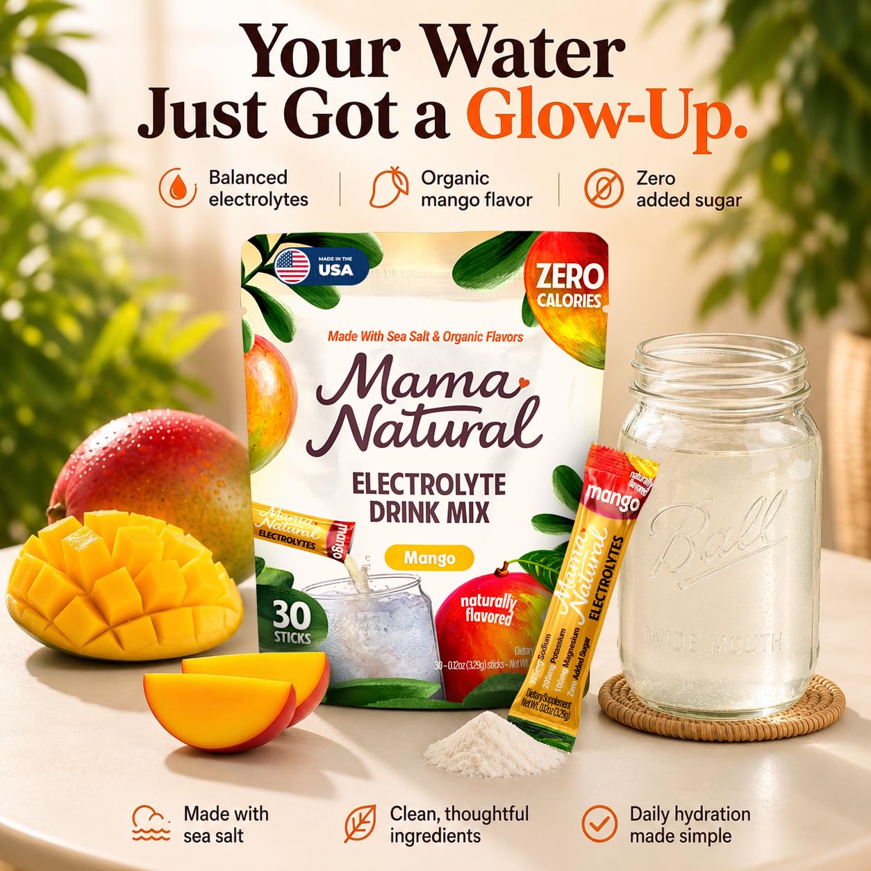 Mama Natural sobre individual abierto listo para disolver, beneficio de dosis precisa