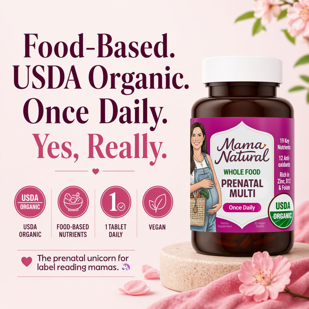 Mama Natural tableta en primer plano textura y fácil de tragar