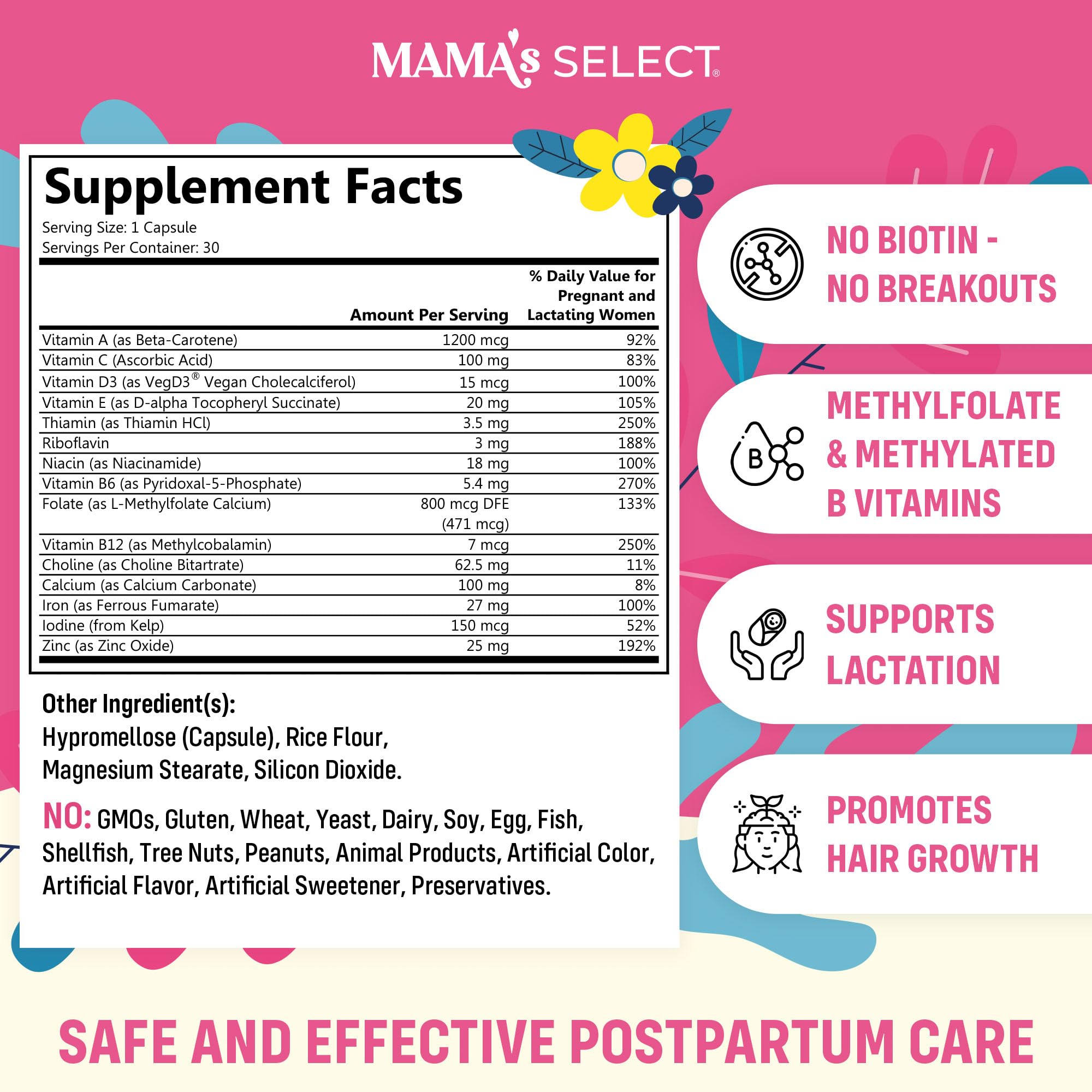 Mama's Select primer plano de cápsula vegana fácil de tragar