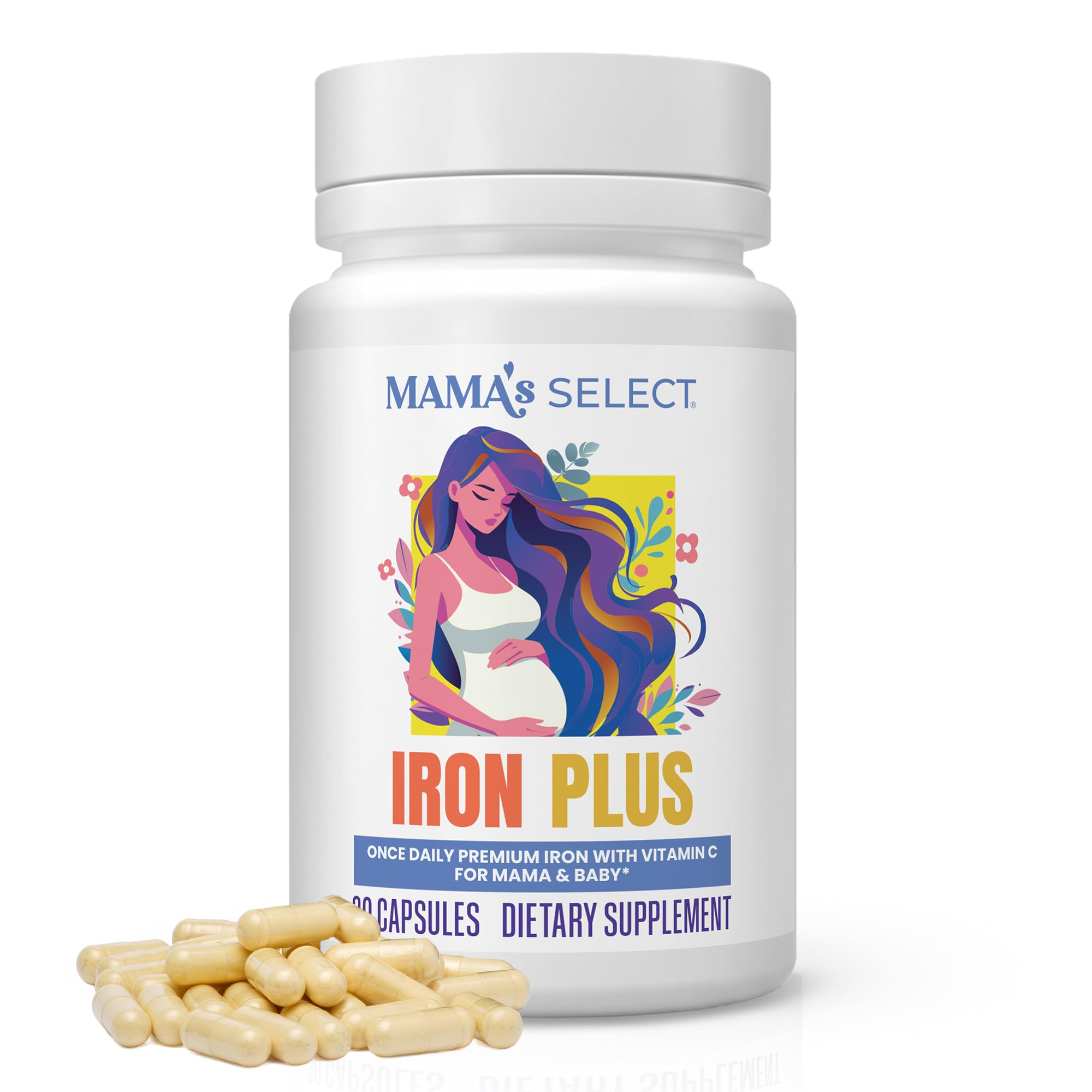 Mama's Select frasco frontal con diseño claro y beneficios visibles