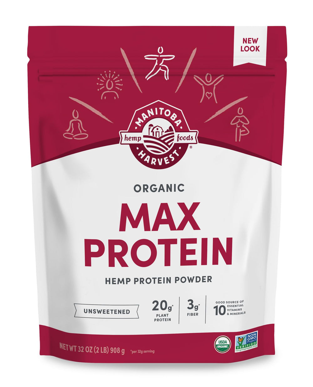 Manitoba Harvest frasco delantero mostrando etiqueta clara y beneficios