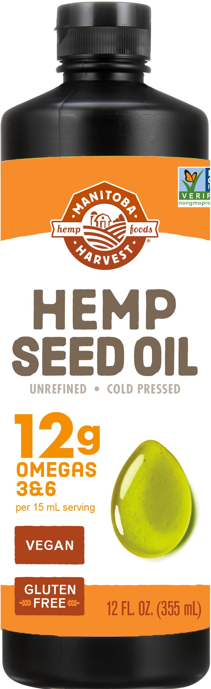 Manitoba Harvest frasco frontal mostrando etiqueta y tamaño, ideal para aderezar