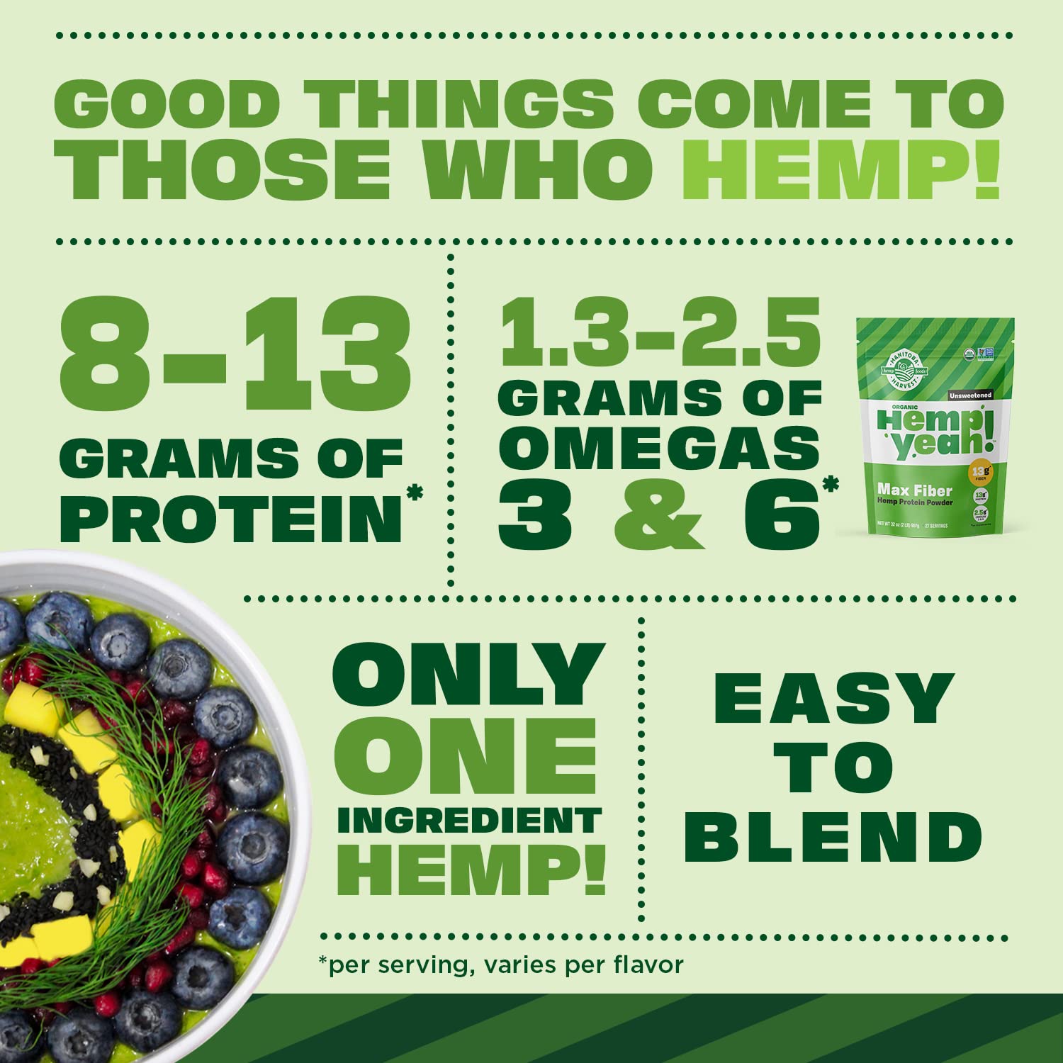 Manitoba Harvest batido verde con Hemp Pro Fiber para energía vegetal