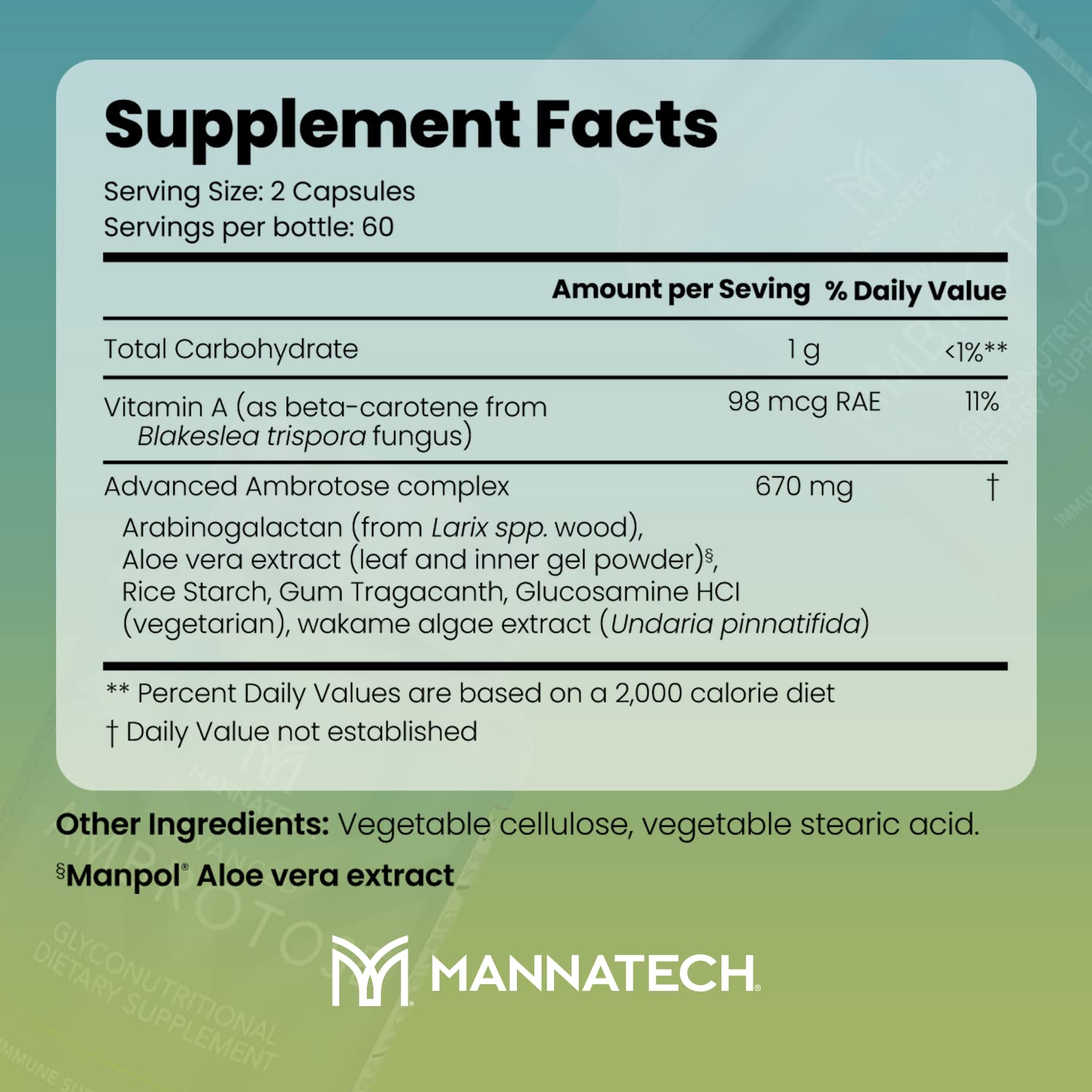 Mannatech Advanced Ambrotose capsulas textura cercana para fácil ingesta
