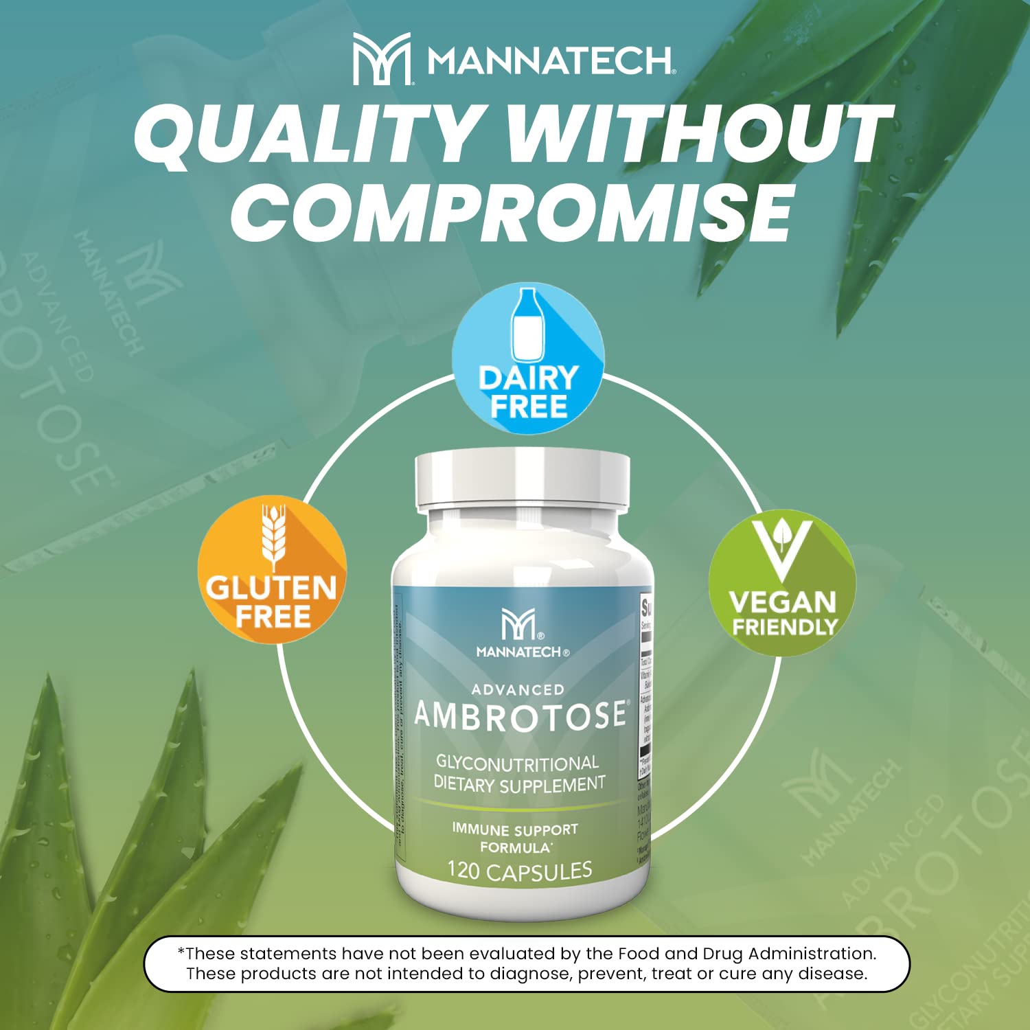 Mannatech Advanced Ambrotose comparación de tamaño del frasco y cápsula